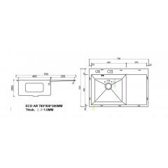 Кухонная мойка ARFEKA ECO AR 780*500 L BLACK PVD NANO