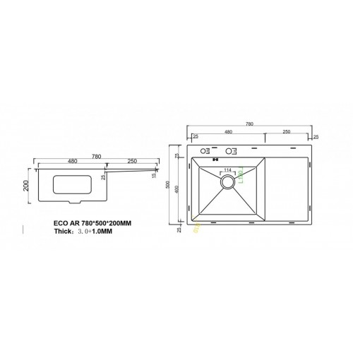 Кухонная мойка ARFEKA ECO AR 780*500 L SATIN