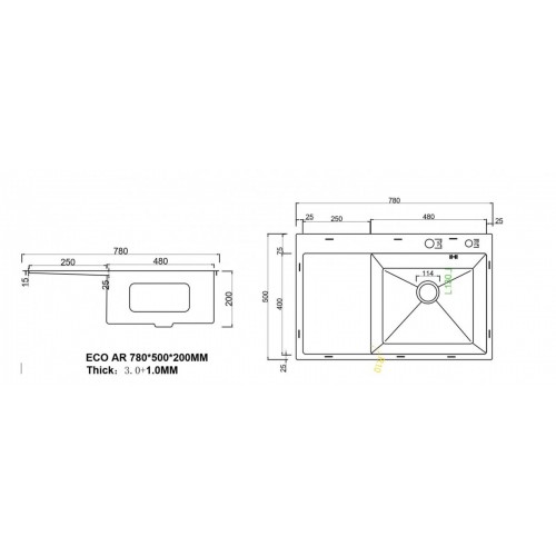 Кухонная мойка ARFEKA ECO AR 780*500 R SATIN
