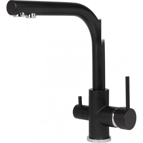 Кухонная мойка AquaSanita Rock SQR 102 + cмеситель Akvaduo 2663 L (черный металлик 601)