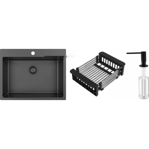Кухонная мойка Schtoff Best Premium Black 6050 + коландер KR-1 Black + дозатор SD-1 Black