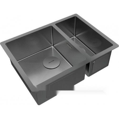 Кухонная мойка Paulmark Next 58/2S Uni PM225844-GM (черный/вороненая сталь)