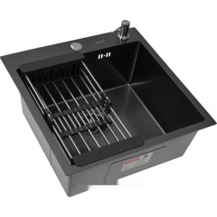 Кухонная мойка ARFEKA ECO AR мойка 500*500, коландер, дозатор BLACK DECOR VOLCANIC ROCK