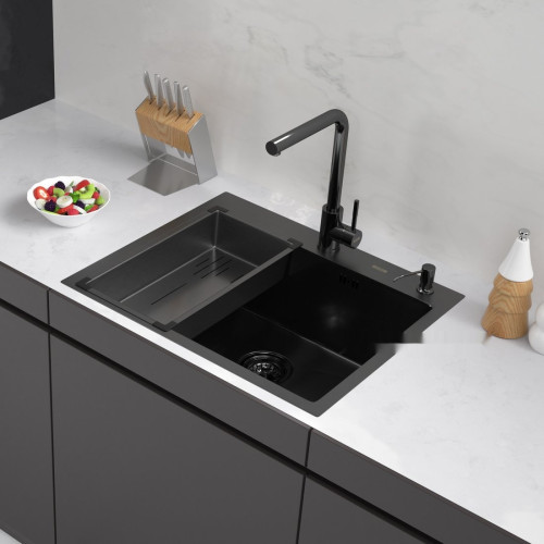 Кухонная мойка ARFEKA Eco AR мойка 600*500, коландер G, дозатор Black Decor Volcanic +CL AR G+DS AR