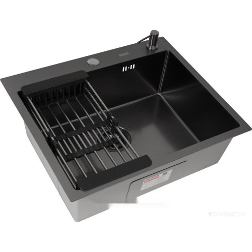 Кухонная мойка ARFEKA ECO AR мойка 600*500, коландер, дозатор BLACK DECOR VOLCANIC ROCK