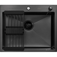 Кухонная мойка ARFEKA ECO AR мойка 600*500, коландер, дозатор BLACK DECOR VOLCANIC ROCK