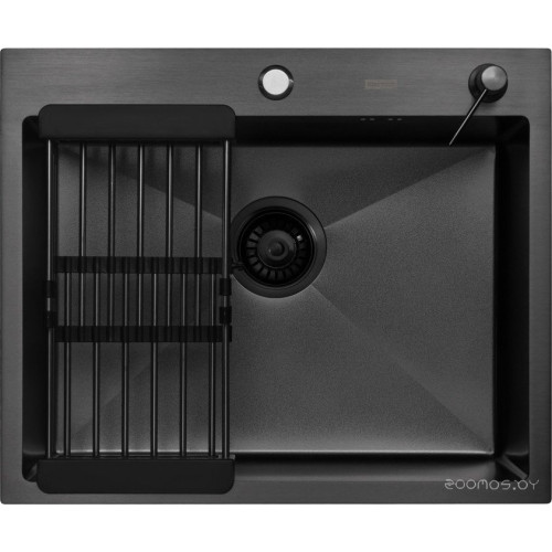 Кухонная мойка ARFEKA ECO AR мойка 600*500, коландер, дозатор BLACK DECOR VOLCANIC ROCK