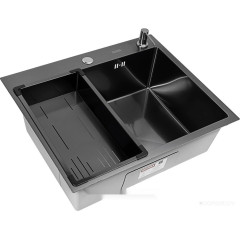 Кухонная мойка ARFEKA Eco AR мойка 600*500, коландер G, дозатор Black Decor Millet +CL AR G+DS AR