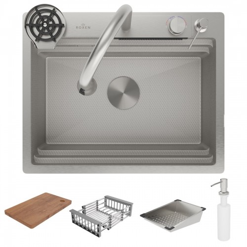 Кухонная мойка Roxen Stage Plus 560250-60-S многофункциональная 8 в 1 (60*48/текстурный сатин)