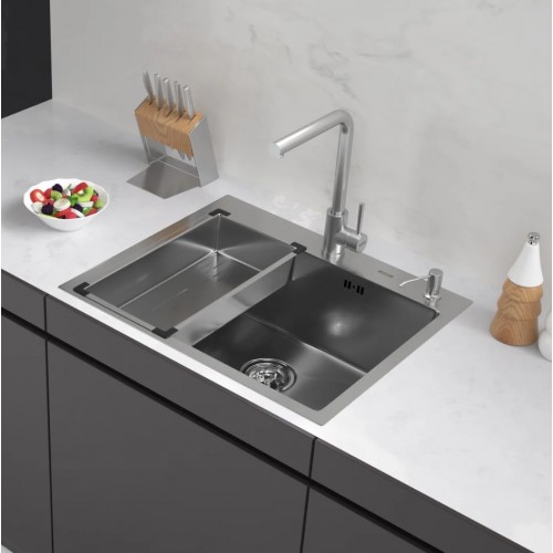 Кухонная мойка ARFEKA Eco AR мойка 600*500, коландер G, дозатор Satin Decor Volcanic +CL AR G+DS AR