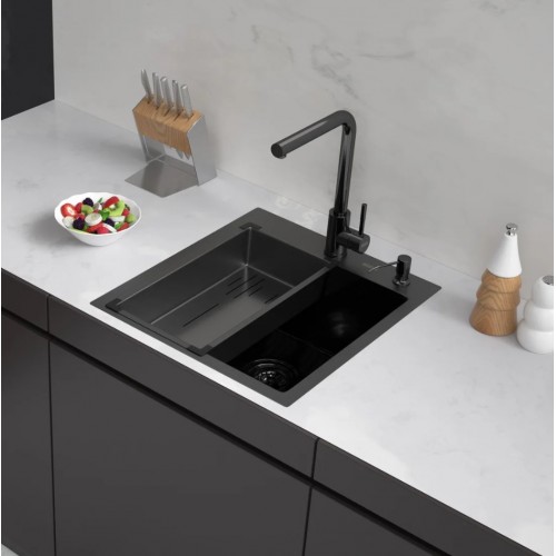 Кухонная мойка ARFEKA Eco AR мойка 450*500, коландер G, дозатор Black +CL AR G+DS AR