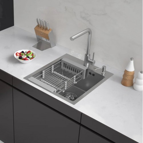 Кухонная мойка ARFEKA Eco AR мойка 450*500, коландер, дозатор SATIN DECOR MILLET GRAINS