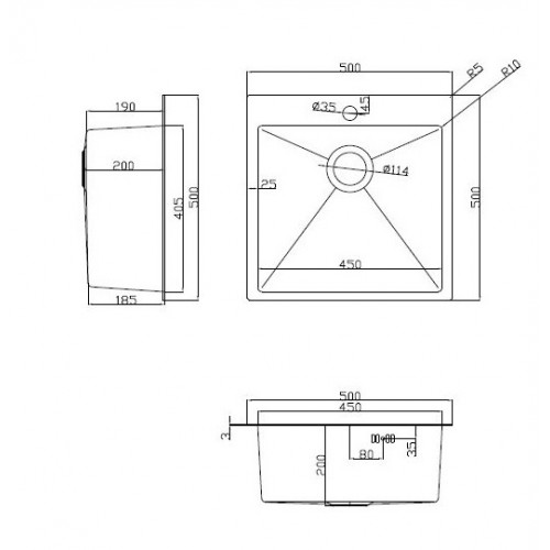 Кухонная мойка ARFEKA Eco AR мойка 500*500, коландер G, дозатор Black Decor +CL AR G+DS AR