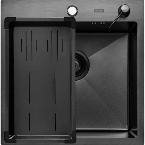 Кухонная мойка ARFEKA Eco AR мойка 500*500, коландер G, дозатор Black Decor Volcanic +CL AR G+DS AR