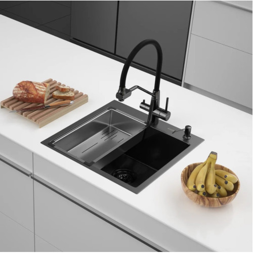 Кухонная мойка ARFEKA Eco AR мойка 500*500, коландер G, дозатор Black Decor Volcanic +CL AR G+DS AR