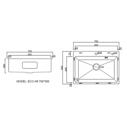 Кухонная мойка ARFEKA ECO AR 700*500 BLACK PVD NANO