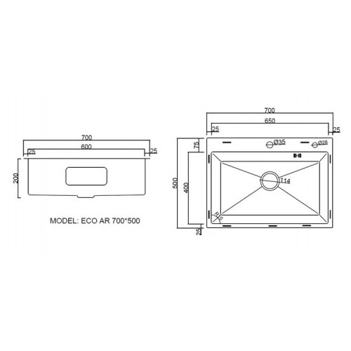 Кухонная мойка ARFEKA ECO AR 700*500 BLACK PVD NANO DECOR