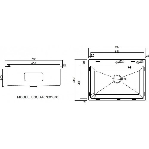 Кухонная мойка ARFEKA ECO AR 700*500 GOLD PVD NANO