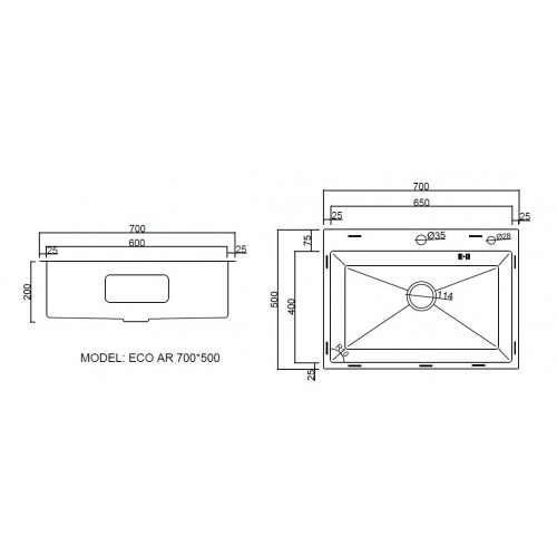 Кухонная мойка ARFEKA ECO AR 700*500 SATIN DECOR