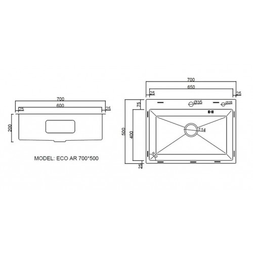 Кухонная мойка ARFEKA ECO AR 700*500 SATIN DECOR VOLCANIC ROCK