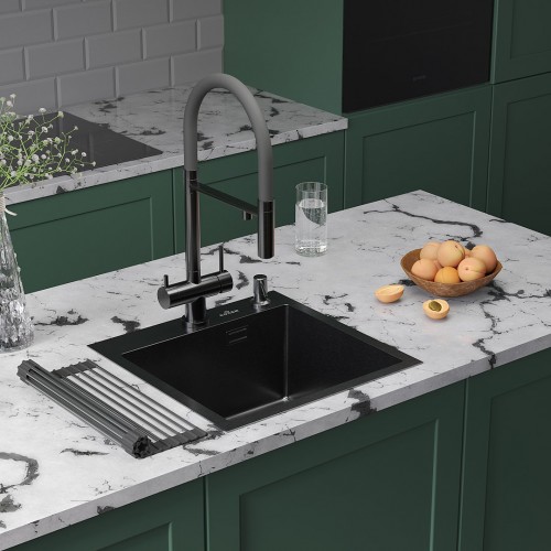 Кухонная мойка Roxen Snake 560220-45-BS PVD оружейная сталь/текстурная поверхность (с ролл-матом и дозатором)