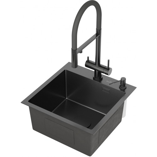 Кухонная мойка Roxen Snake 560220-45-BS PVD оружейная сталь/текстурная поверхность (с ролл-матом и дозатором)