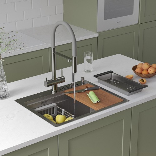 Кухонная мойка Roxen Stage 560250-60-S текстурный сатин (с держателем для ножей и аксессуарами)