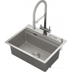 Кухонная мойка Roxen Stage 560250-60-S текстурный сатин (с держателем для ножей и аксессуарами)