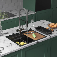 Кухонная мойка Roxen Stage 560250-60-BS оружейная сталь (с держателем для ножей и аксессуарами)