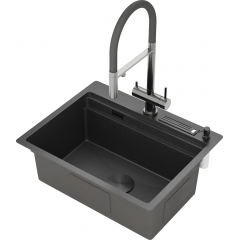 Кухонная мойка Roxen Stage 560250-60-BS оружейная сталь (с держателем для ножей и аксессуарами)