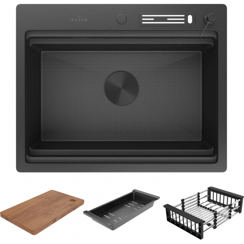 Кухонная мойка Roxen Stage 560250-60-BS оружейная сталь (с держателем для ножей и аксессуарами)