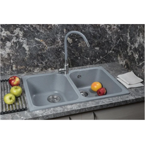 Кухонная мойка Marblan Duas (серебристый,с сифоном)