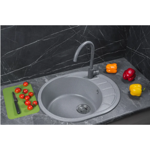 Кухонная мойка Marblan Ovata R (серебристый,с сифоном)