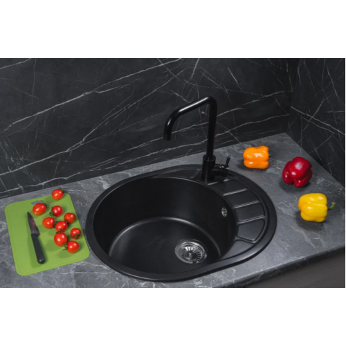 Кухонная мойка Marblan Ovata R (оникс,с сифоном)