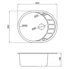 Кухонная мойка Marblan Ovata R (иней,с сифоном)