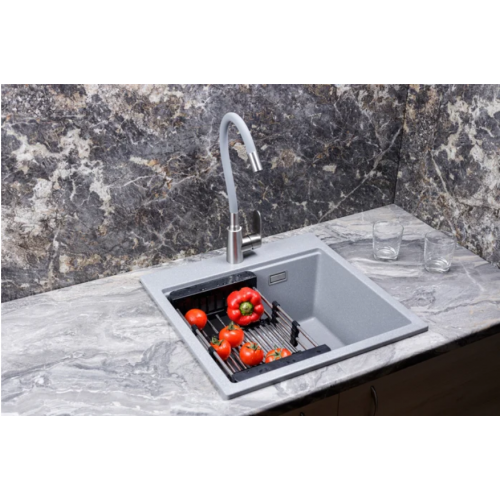 Кухонная мойка Marblan Comfort 50 (серебристый, с сифоном и колландером)
