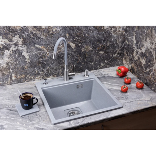 Кухонная мойка Marblan Comfort 50 (серебристый, с сифоном и колландером)