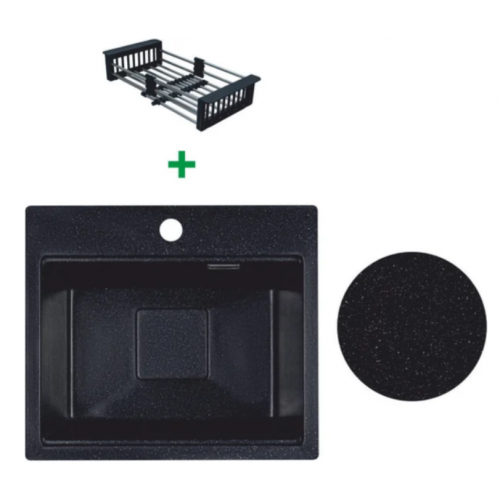 Кухонная мойка Marblan Comfort 48 (черный, с сифоном и колландером)