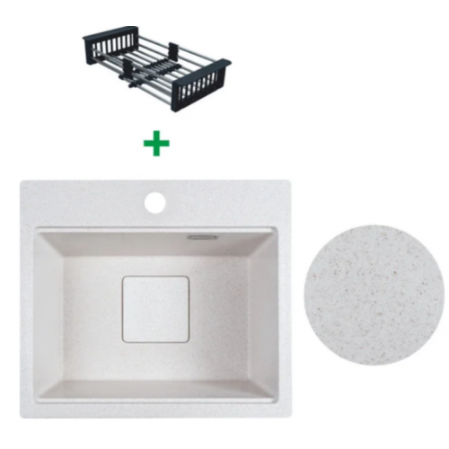 Кухонная мойка Marblan Comfort 48 (бежевый, с сифоном и колландером)