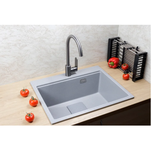 Кухонная мойка Marblan Comfort 60 (серебристый, с сифоном и колландером)