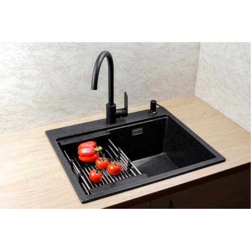 Кухонная мойка Marblan Comfort 60 (черный, с сифоном и колландером)