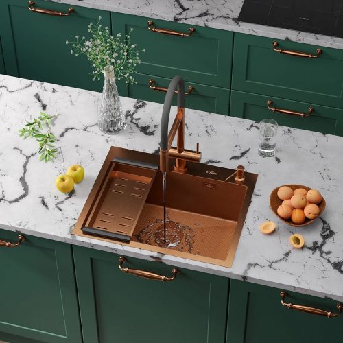 Кухонная мойка Roxen Snake 560220-60-BRS бронзовая/текстурная (с коландером и дозатором)