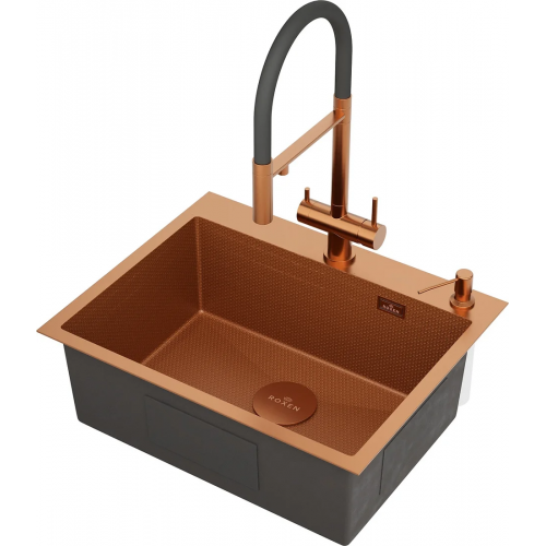 Кухонная мойка Roxen Snake 560220-60-BRS бронзовая/текстурная (с коландером и дозатором)