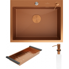 Кухонная мойка Roxen Snake 560220-60-BRS бронзовая/текстурная (с коландером и дозатором)