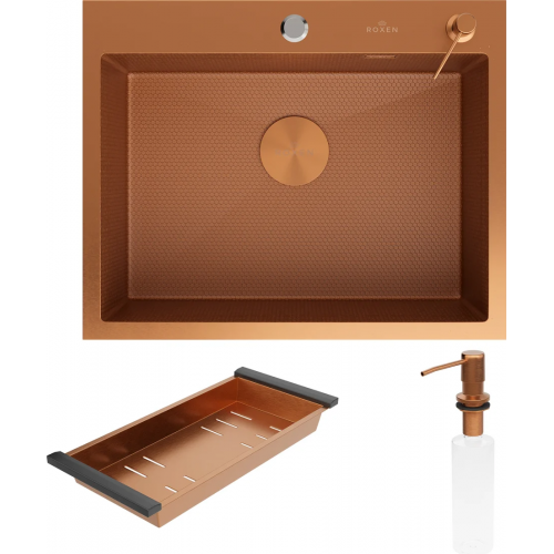 Кухонная мойка Roxen Snake 560220-60-BRS бронзовая/текстурная (с коландером и дозатором)