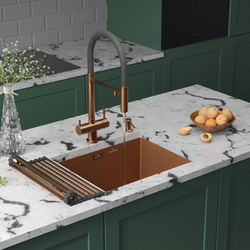 Кухонная мойка Roxen Uno 560210-54-BRS PVD бронзовая/текстурная (с ролл-матом и дозатором)