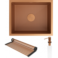 Кухонная мойка Roxen Uno 560210-54-BRS PVD бронзовая/текстурная (с ролл-матом и дозатором)