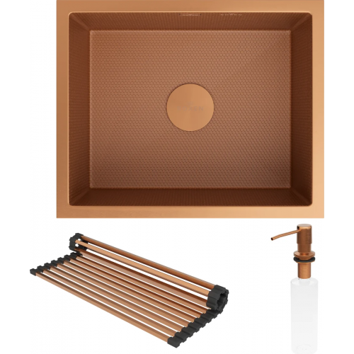 Кухонная мойка Roxen Uno 560210-54-BRS PVD бронзовая/текстурная (с ролл-матом и дозатором)