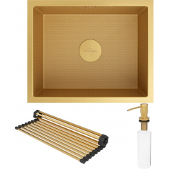 Кухонная мойка Roxen Uno 560210-54-GS PVD золотая/текстурная (с ролл-матом и дозатором)