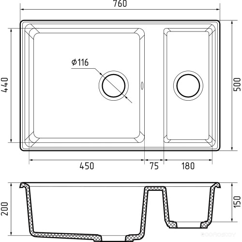 Кухонная мойка GranFest GF-LV-760K (кашемир)